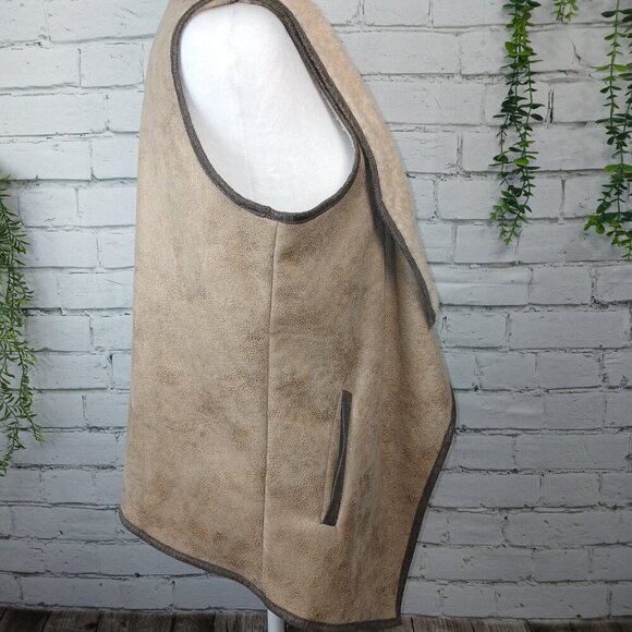 WOMENS JODIFL FAUX SUEDE SHERPA LINED VEST WATERFALL COLLAR, SIZE SMALL, Y2K - Picture 4 of 7